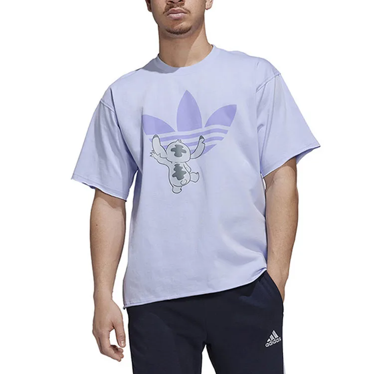 Adidas X Disney Crossover Solid Stitch Cartoon Pattern Printing Lavender T-Shirt Purple-1