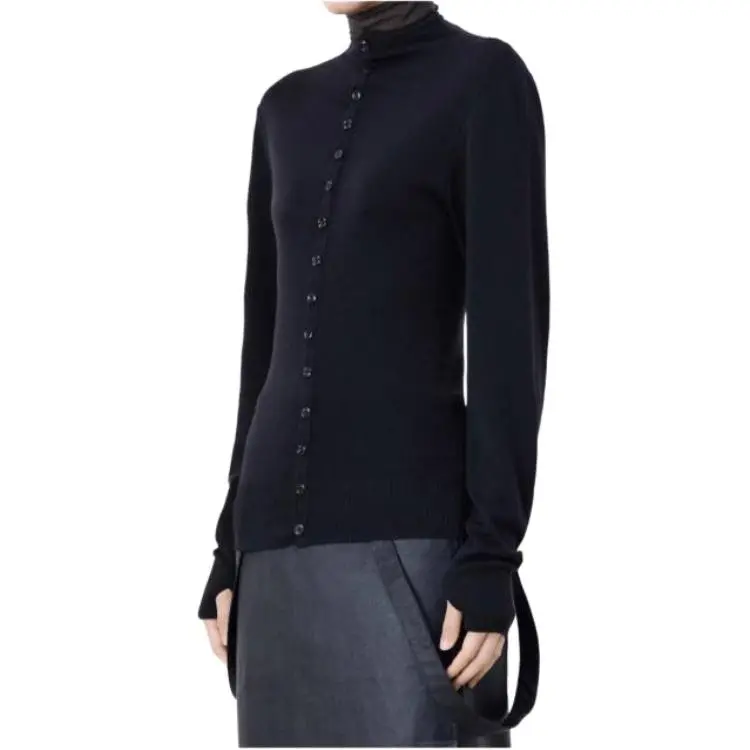 Lemaire Fitted Seamless Cardigan 'Granite Black'-4