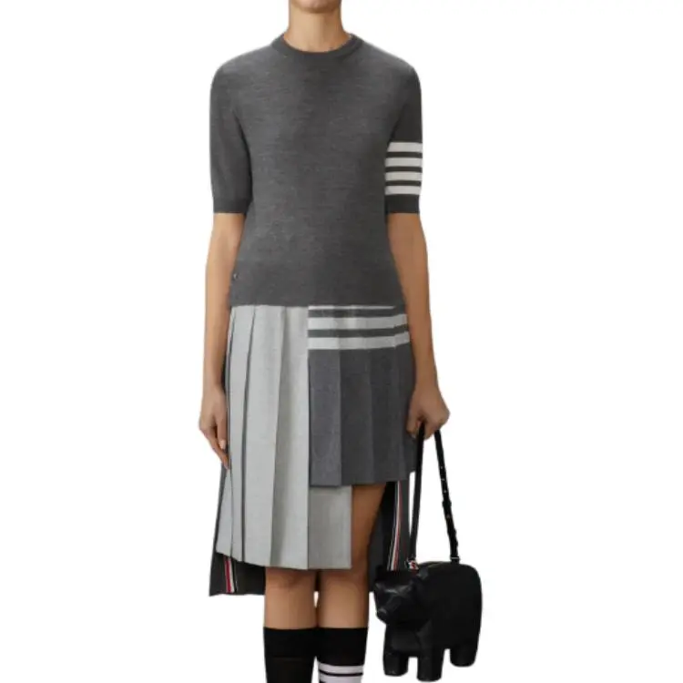 THOM BROWNE 4 Bar Stripes Fine knit T shirt-2