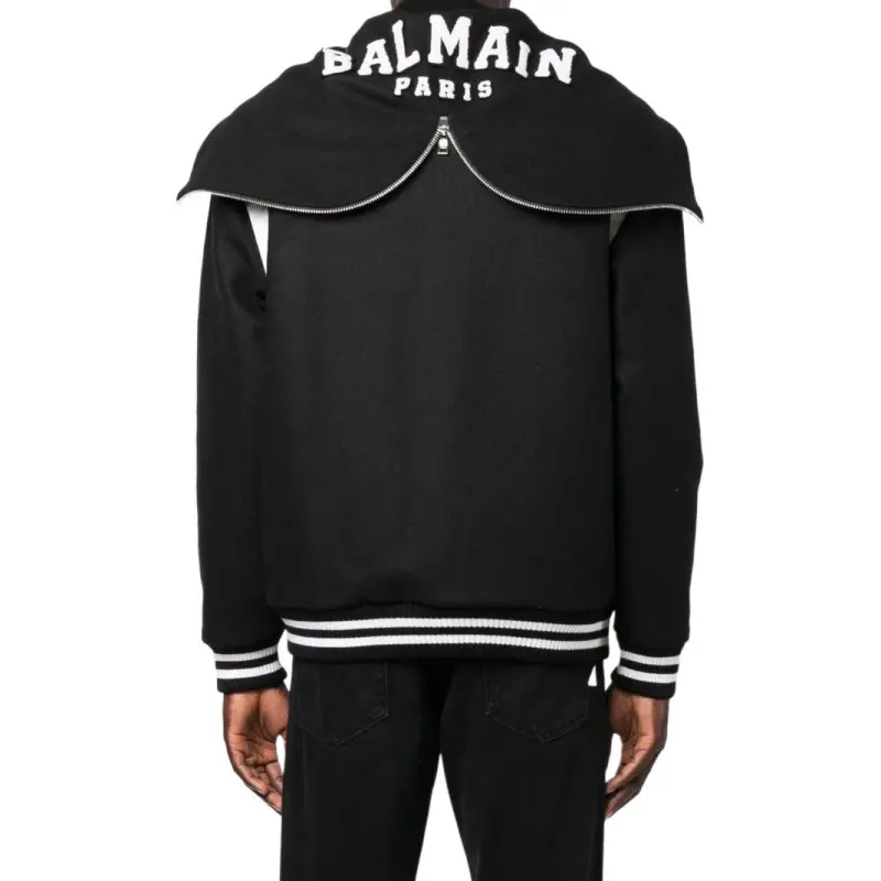 BALMAIN Hooded Wool Varsity Jacket-6
