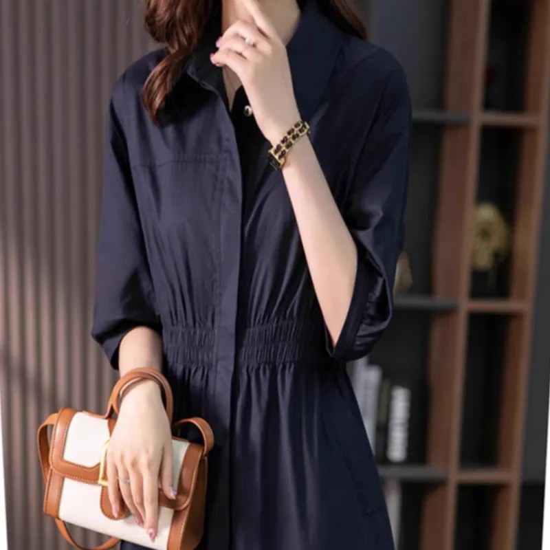 Mapping Short Sleeved Dresses Women's Navy Blue-4