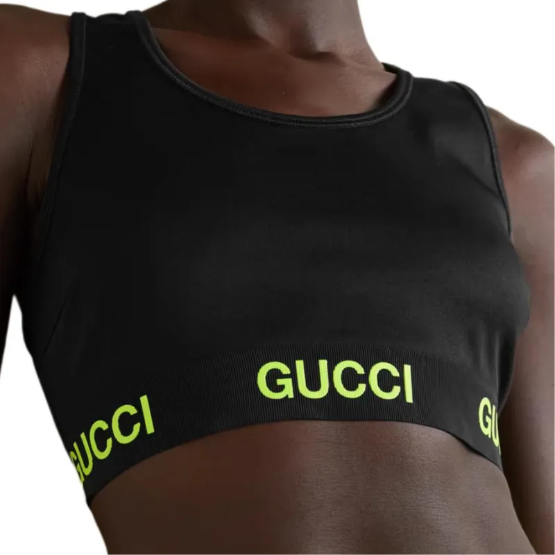 GUCCI Logo Jacquard Crop Top Black Yellow-2