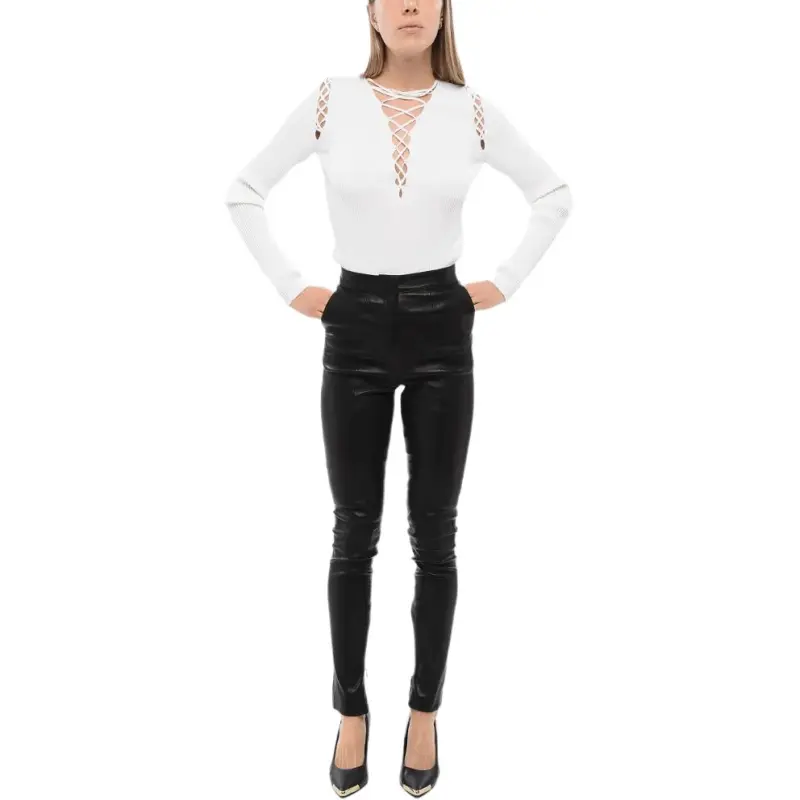 BALMAIN High waisted Skinny Leather Trousers-2