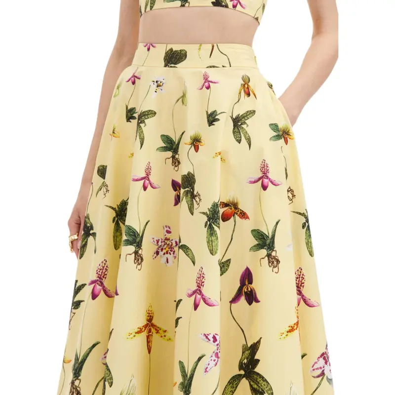 Oscar De La Renta Orchid Cotton Poplin Skirt-5