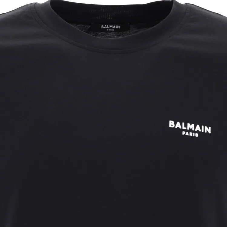BALMAIN Flocked Logo Crewneck T Shirt-6