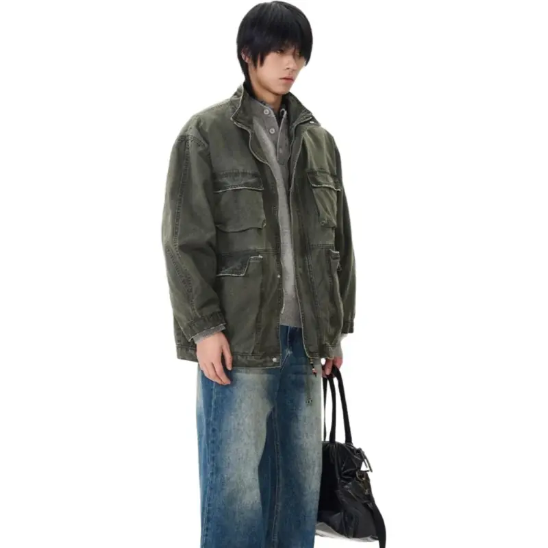 WLNEXT Multi Pocket Cargo Jacket Premium Stylish And Durable Jacket Unisex Green-3