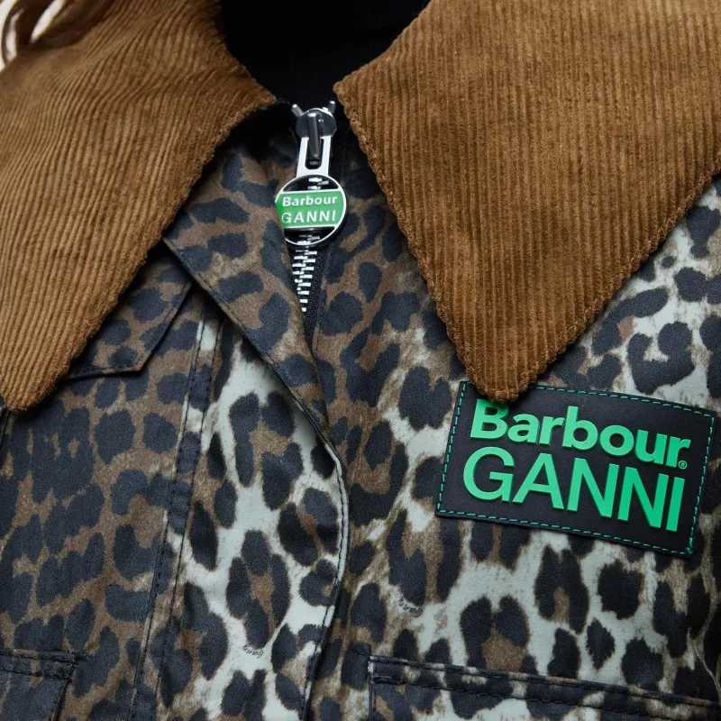 BARBOUR X Ganni Leopard Printed Waxed Jacket-7