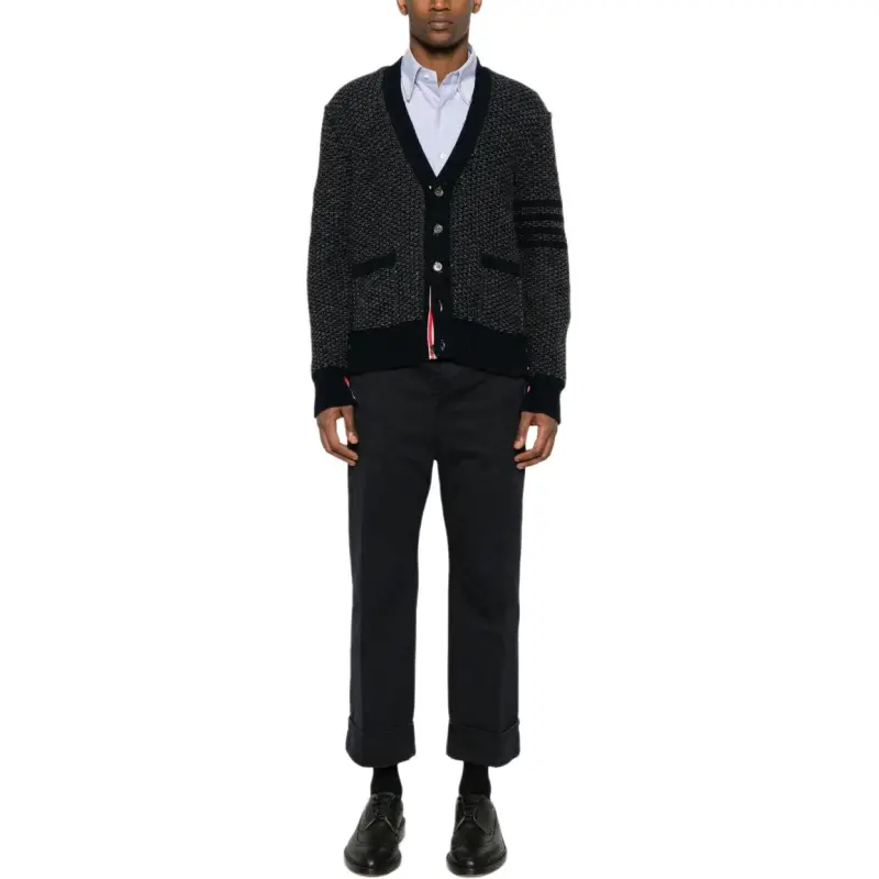 THOM BROWNE 4 Bar Textured knit Cardigan-2