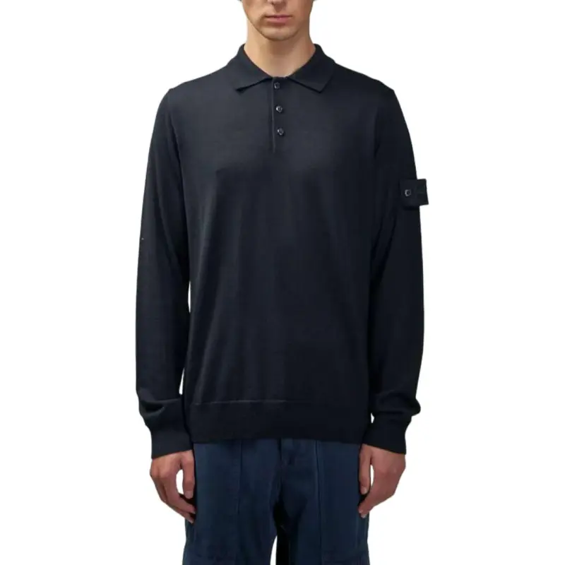 STONE ISLAND Compass-Badge Long-Sleeved Knitted Polo Top-2