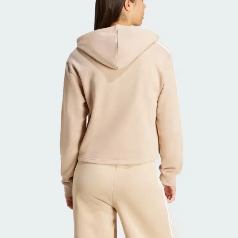 Adidas Essentials 3-stripes French Terry Crop Hoodie Sweatshirt Women's Beige-2