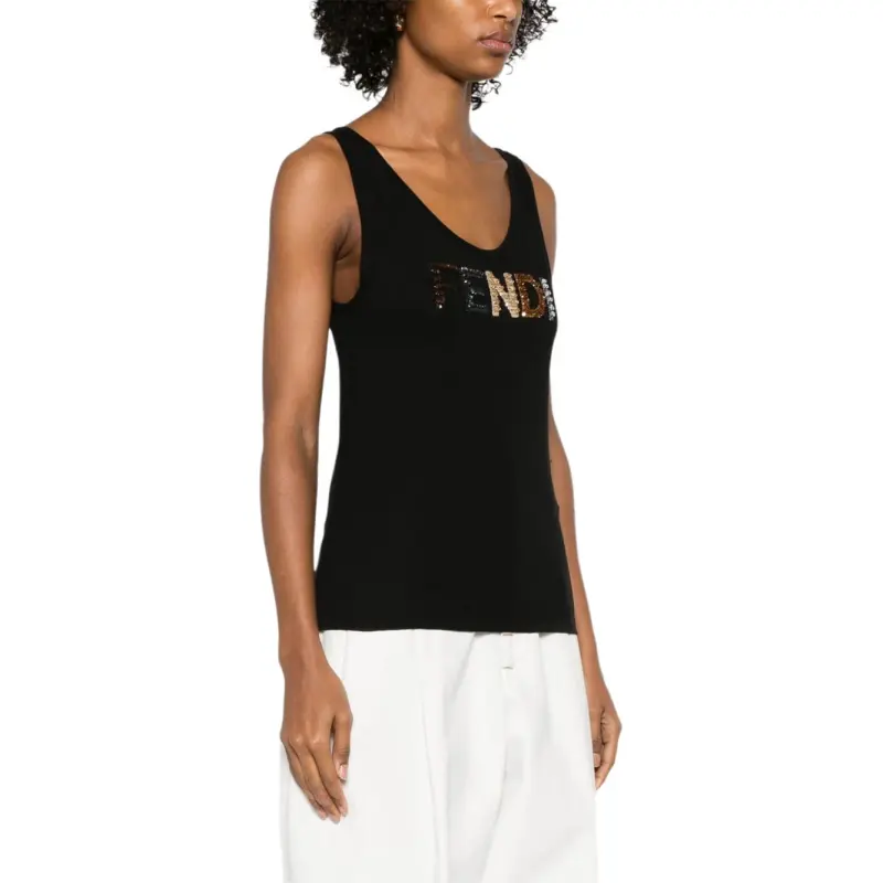 FENDI Logo Detailed Sleeveless Tank Top-2