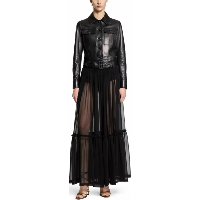 SAINT LAURENT Button Up Belted Cropped Jacket-2