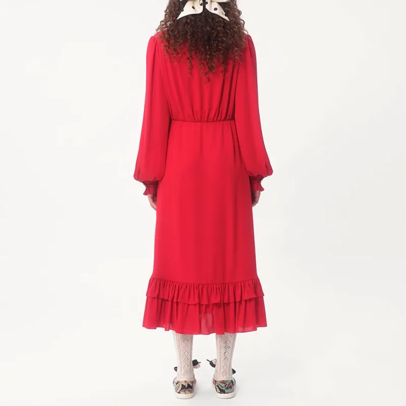 Valentino FW24 Long Sleeved Dress Women's Red-3