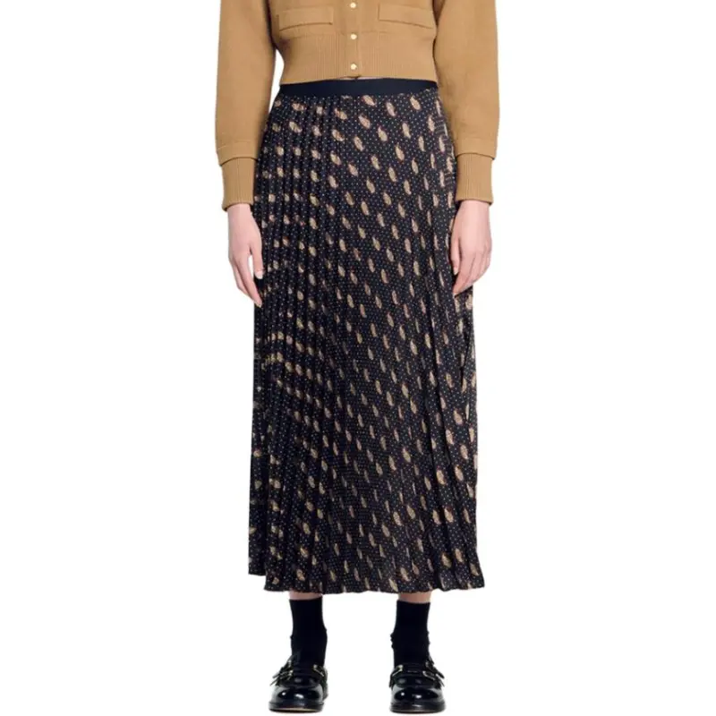 Sandro Printed Pleated Midi Skirt-4