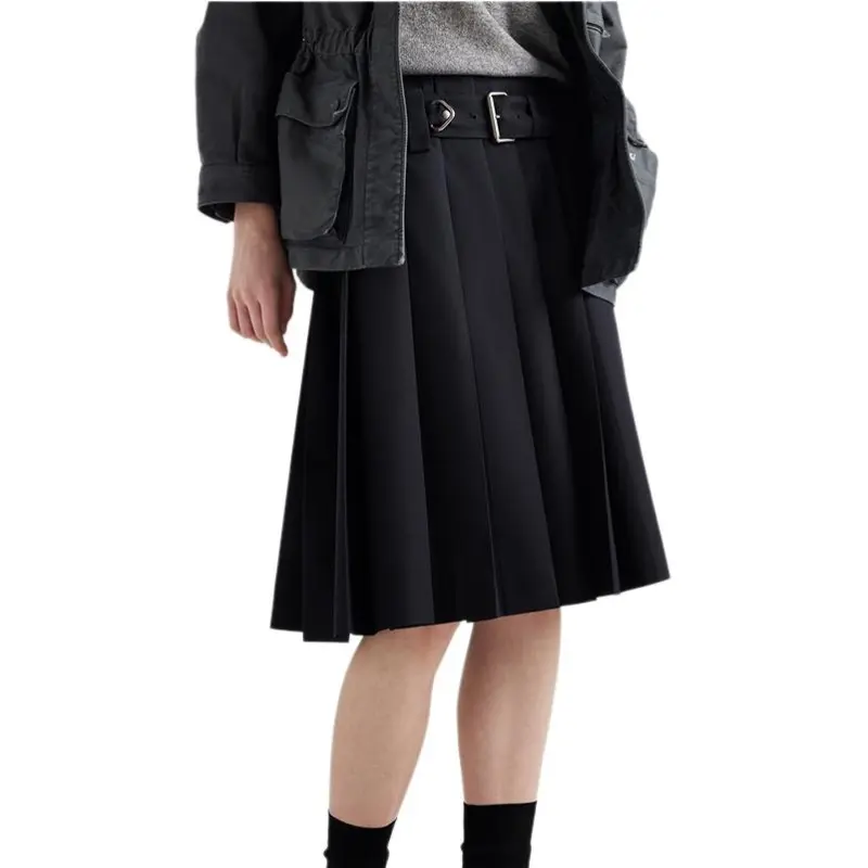 PRADA Belted Pleated Midi Skirt-3