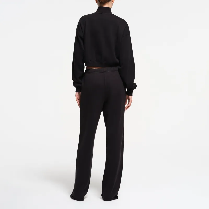 SKIMS FW24 COTTON FLEECE CROPPED HALF ZIP PULLOVER Sweatshirt Women's ONYX/Onyx-2