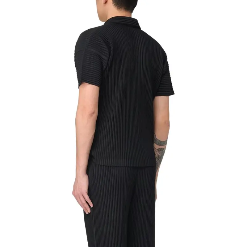 Homme Plissé Issey Miyake Pleated Split Neck Polo Shirt-4