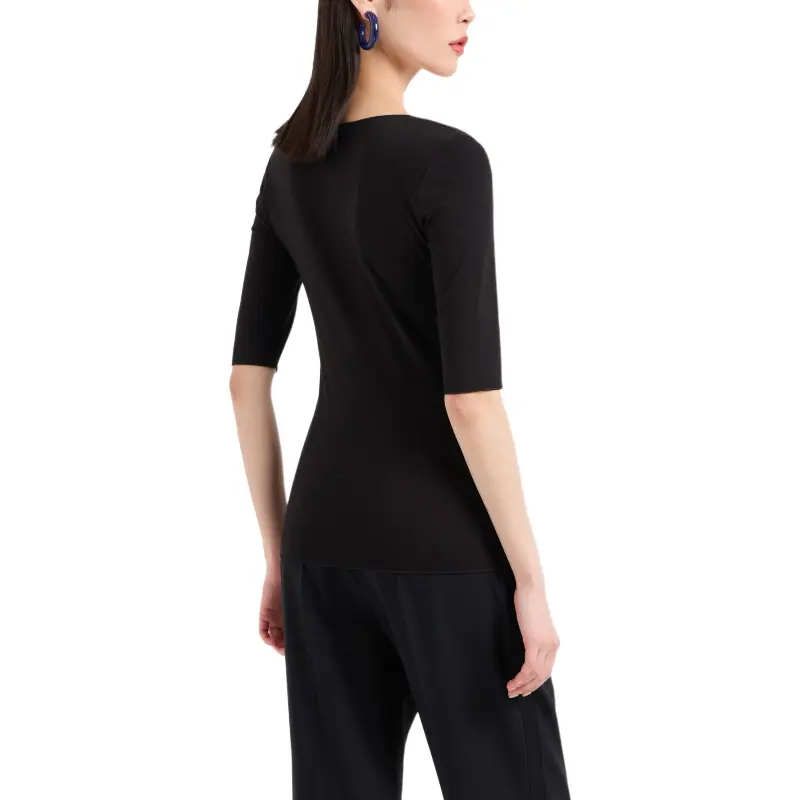 EMPORIO ARMANI Viscose Stretch Jersey V neck Jumper With Three quarter Length Sleeves-3
