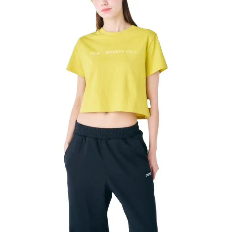 FILA Crop Tops Women's Yellow-2