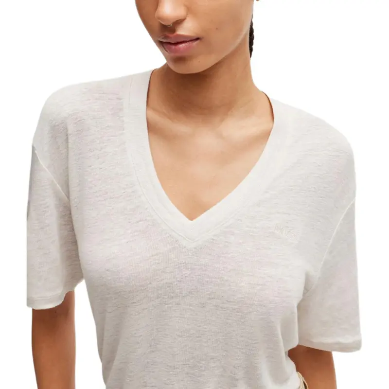 HUGO BOSS Logo embroidered Linen T shirt-4