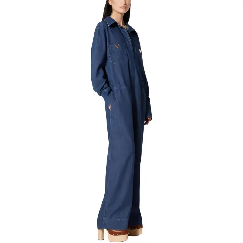 Valentino Chambray Denim Jumpsuit Women's Blue-4