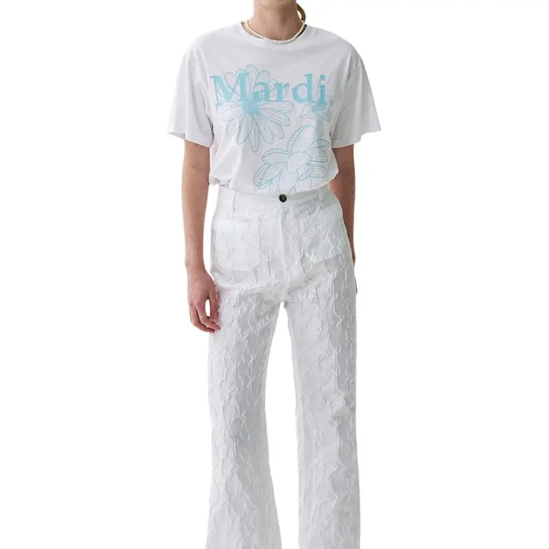 MARDI MERCREDI Three Flowers Collection SS25 T Shirt Women's White/Sky Blue Korean Style-6