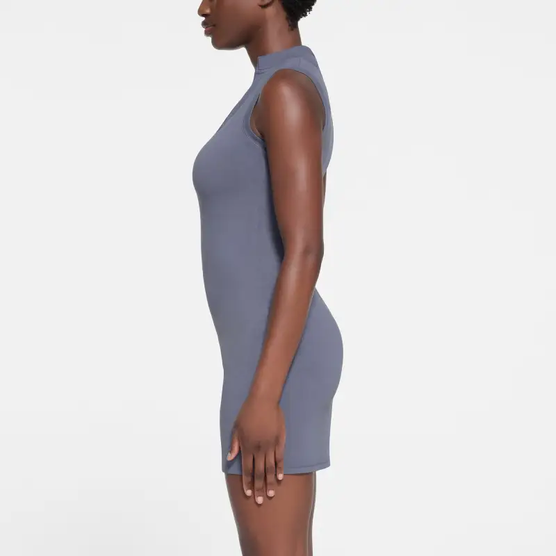 SKIMS NEW VINTAGE ZIP UP SLEEVELESS MINI DRESS Sleeveless Dress Women's STEEL BLUE/Steel Blue-3