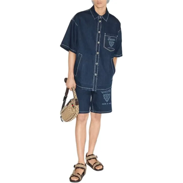 GUCCI Logo Detailed Denim Shorts-4