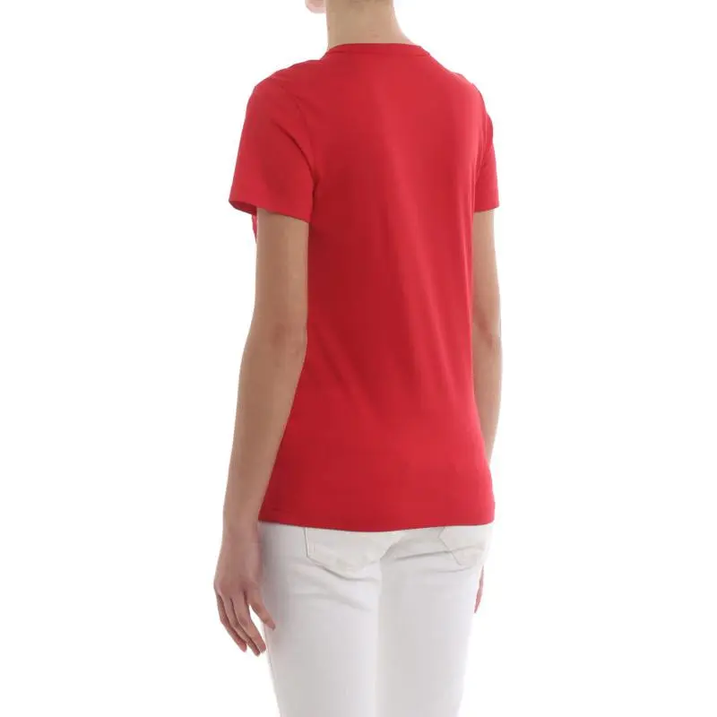 Moncler Embroided Logo Print T Shirt 'Red'-4