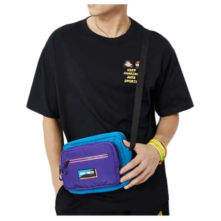 Anta Nylon Small Square Bag Shoulder Bag Crossbody Bag Unisex Blue Purple-4