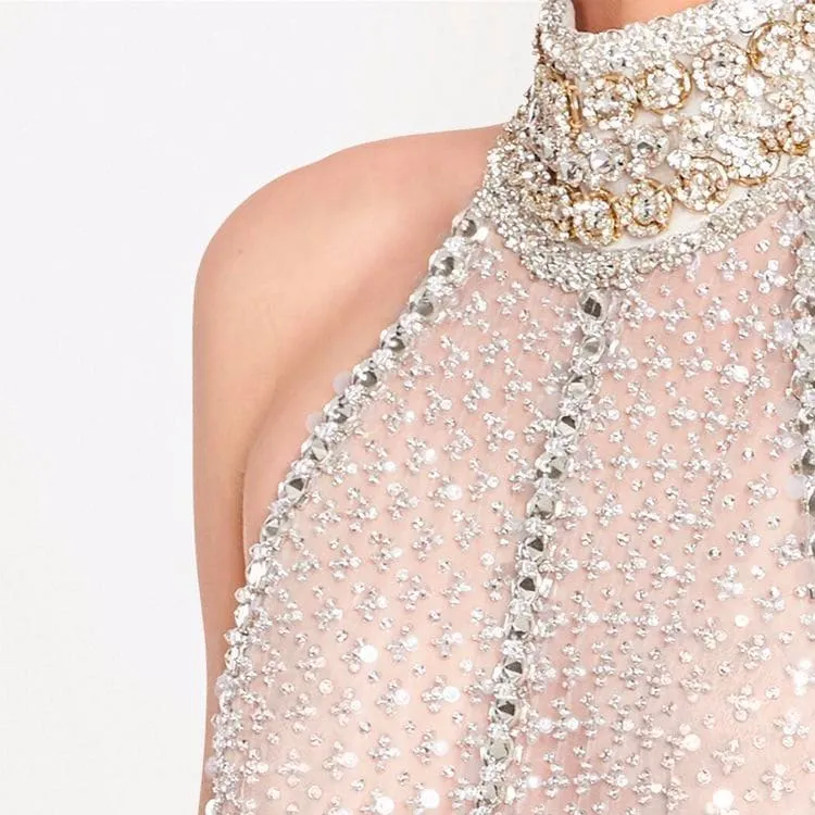 MIU MIU Halterneck Embroidered Organza Dress-4
