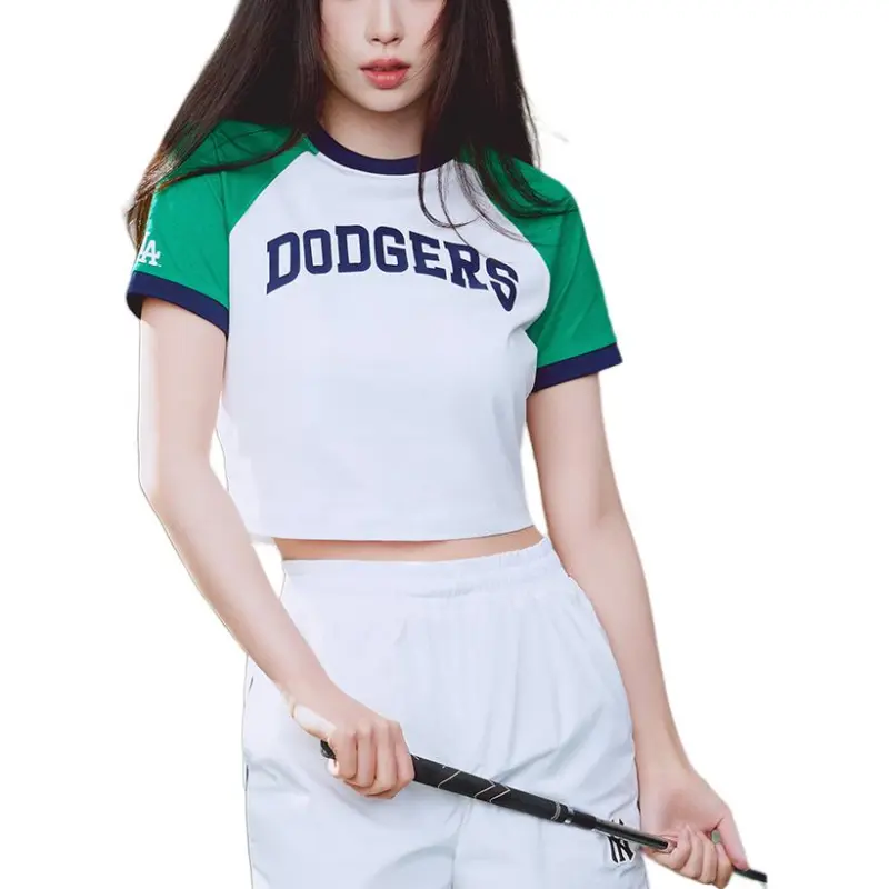 MLB Los Angeles Dodgers Raglan Sleeve T Shirt Women's Neon Green-2