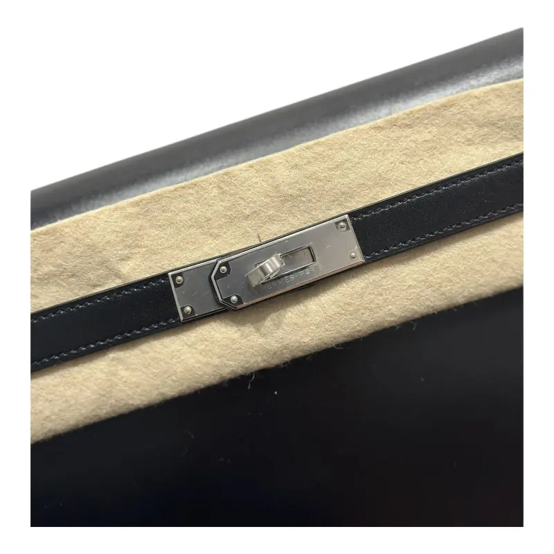 HERMES Kelly Depeches Box Leather Clutch Unisex 89 Noir Black-2