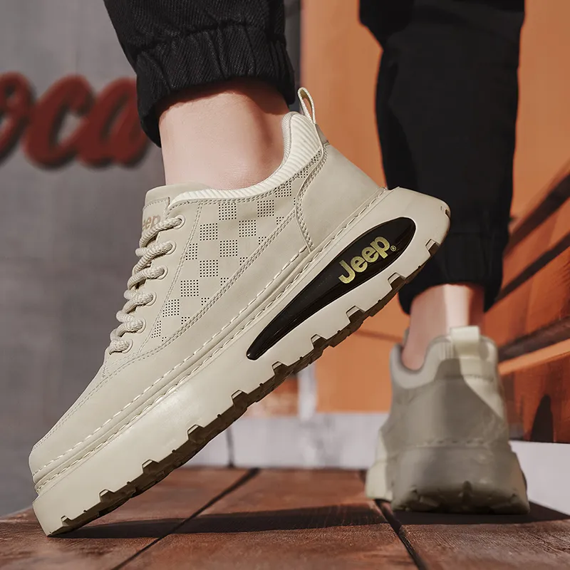 Jeep Mesh Hole Breathable Anti Slip And Wear Resistant Height Increasing Low Top Casual Shoes Men's Sand-15