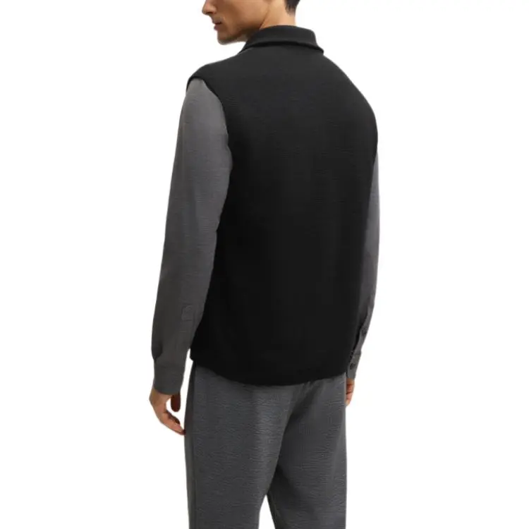 HUGO BOSS Padded Mixed Waterial Vest With Logo Badge Vest Men's Black-3