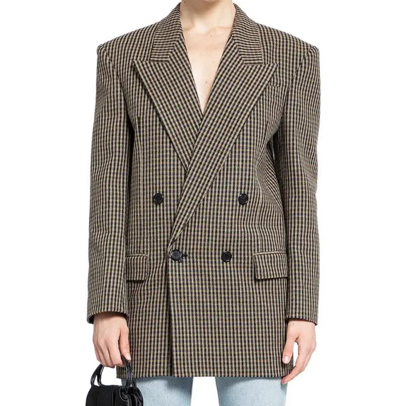 SAINT LAURENT Double Breasted Checked Jacket-4