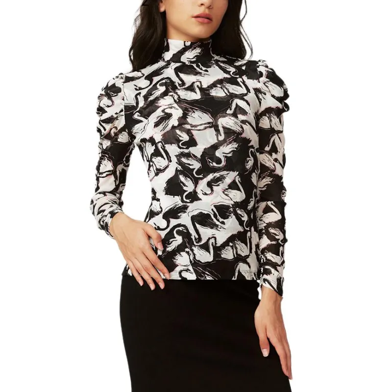 Diane Von Furstenberg Puff Sleeve T-Shirt Women's Black White-1