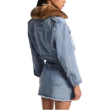 MICHAEL KORS Faux Fur Trim Denim Cropped Jacket