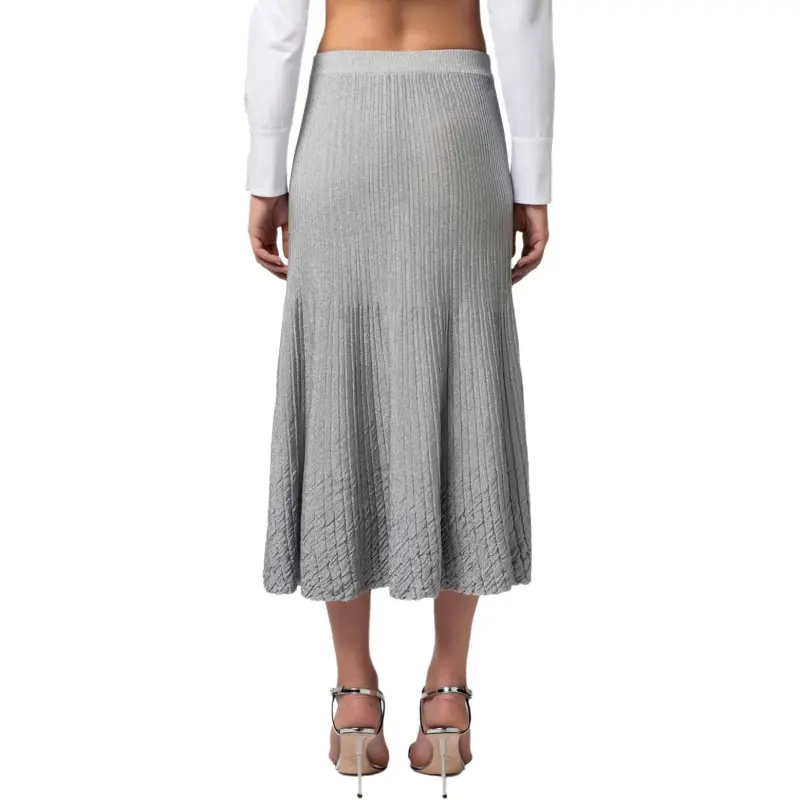 Elisabetta Franchi Metallic Ribbed Midi Skirt-2