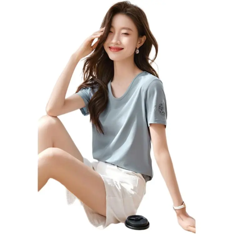 Mo Han Yi Mei Regular T Shirt Women's Blue-3
