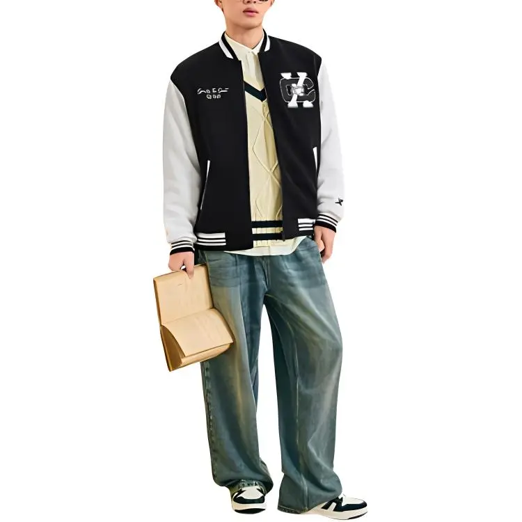 XTEP Baseball Jacket Unisex Jet Black/Good White-4