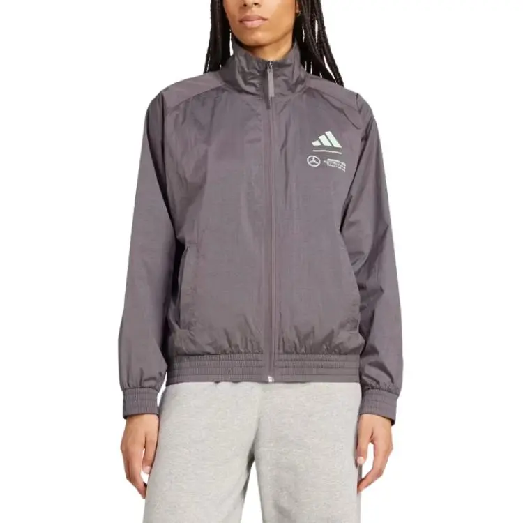 Adidas Women's Mercedes Amg Petronas Formula Team Premium Woven Track Top Grey Strata/Frozen Green-2
