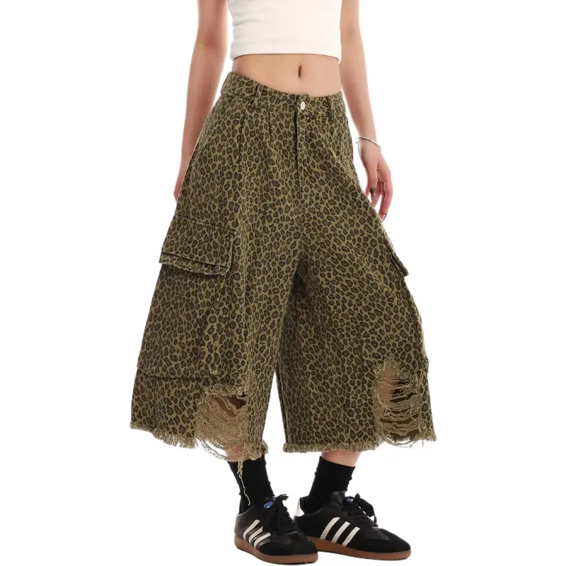 VINMUK Denim Shorts Unisex Leopard Print-6