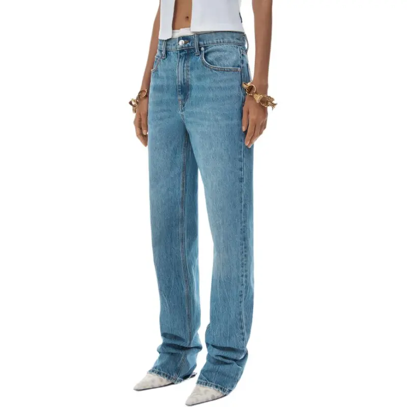 Alexander Wang Mid Rise Relaxed Straight Pointelle Undie Vintage Light Indigo-1