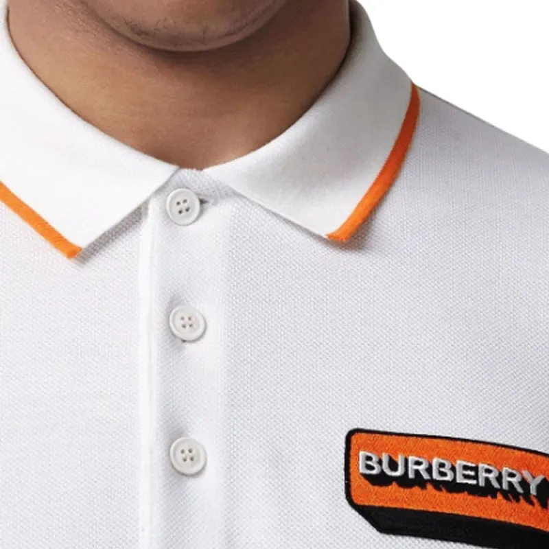 Burberry Logo Applique Cotton Pique Polo Shirt-4