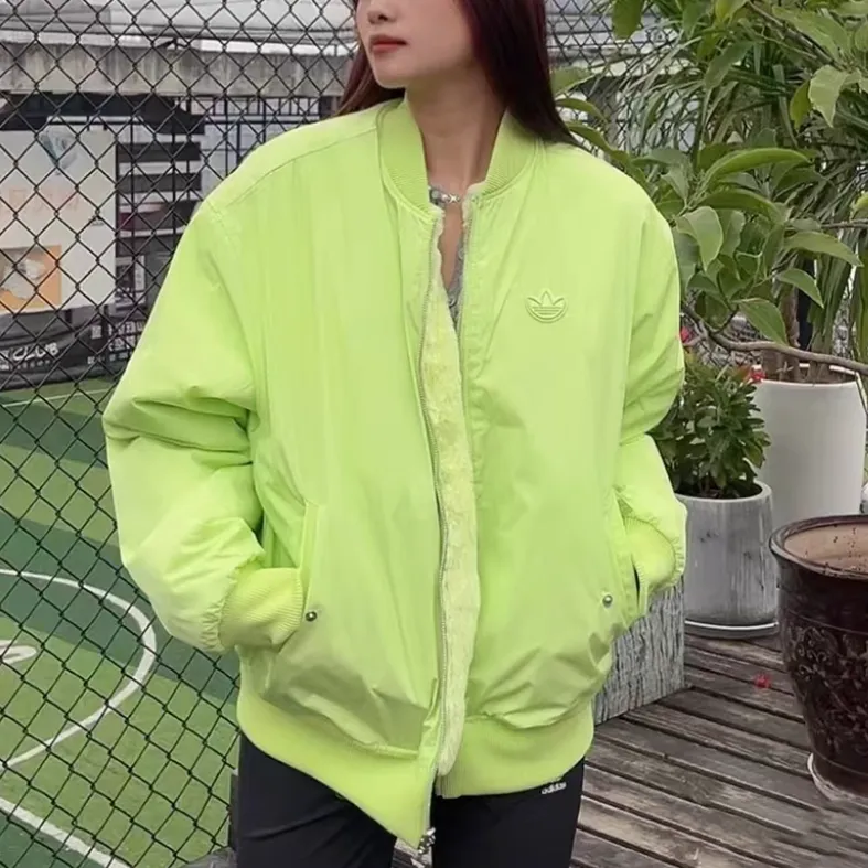 Adidas Originals BOMBER Reversible Fur Bomber Jackets Coats Men's Pulse Acid Orange Green-4