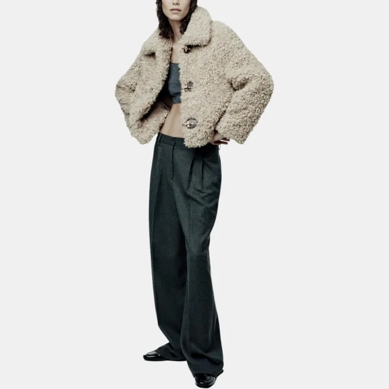ZARA Velvet-feel Coat Women's Gold Brown-2