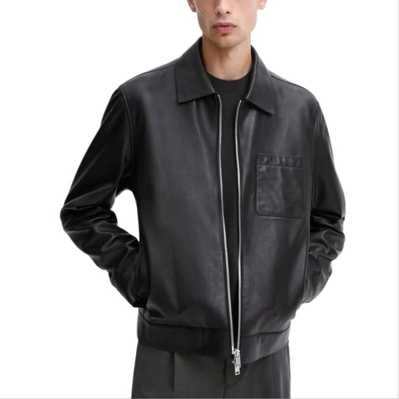 Massimo Dutti Leather Jacket Men's Black-3