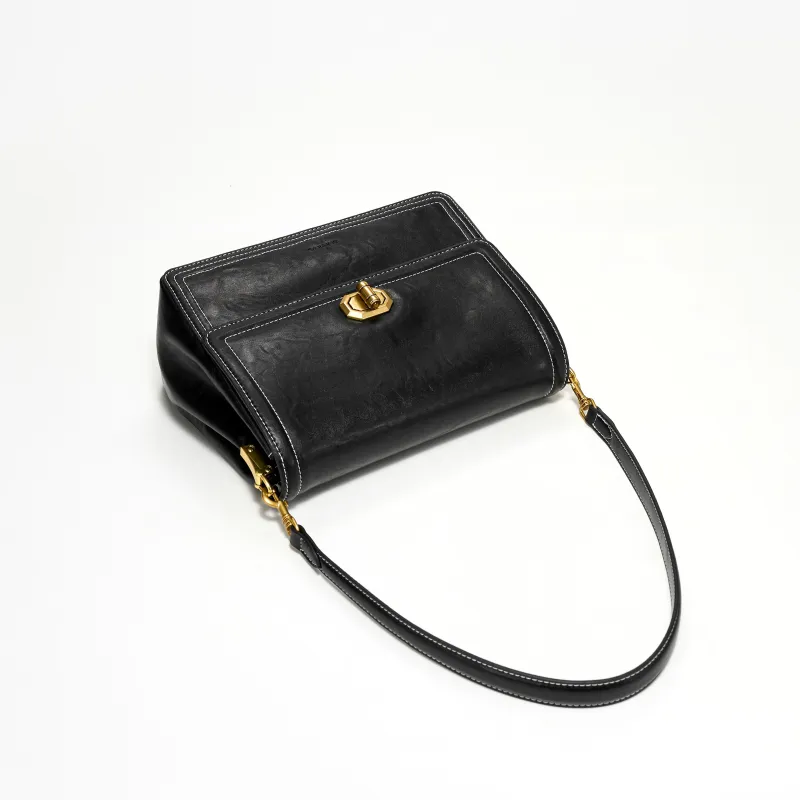 Simedin Cow Leather Crossbody Bag, Shoulder Bag, Small Square Bag Regular Women's Deep Black/Coffee-5