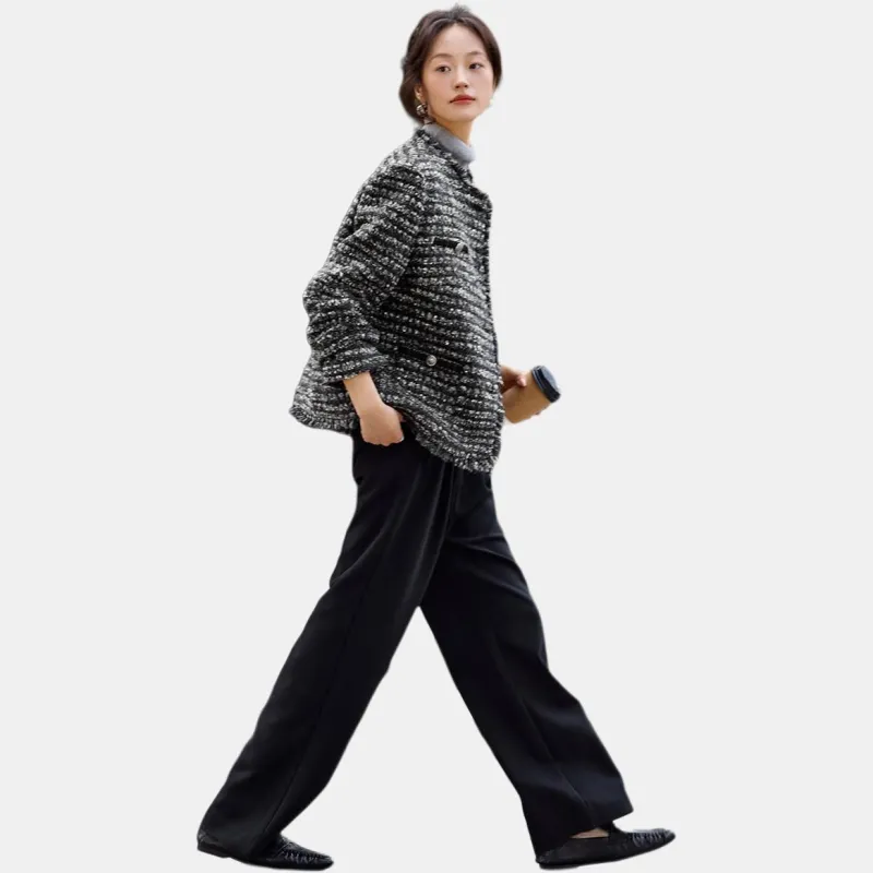 Mo Han Yi Mei Cropped Coats Women's Black Gray Color-1